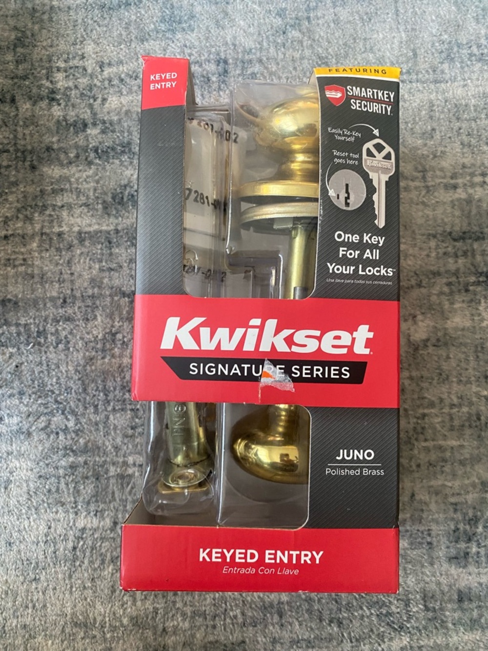 Kwikset Juno Polished Brass Keyed Entry Door Knob